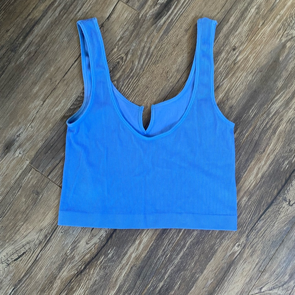 Blue Ribbed Crop Top